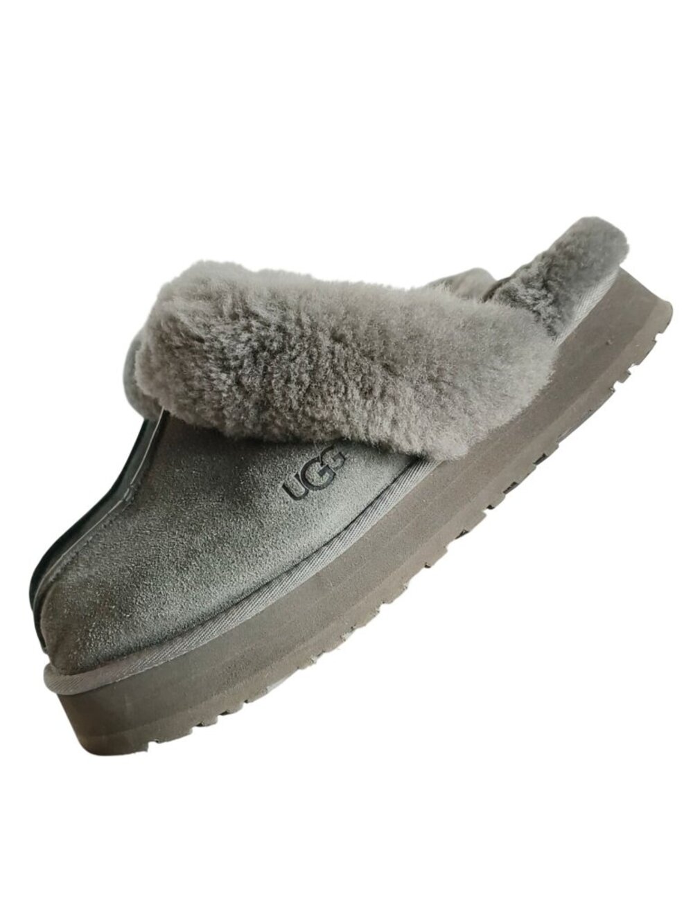 UGG Womens 10 Disquette Slipper Platform Gray Suede Sheepskin Lined Cozy Durable - Picture 4 of 10